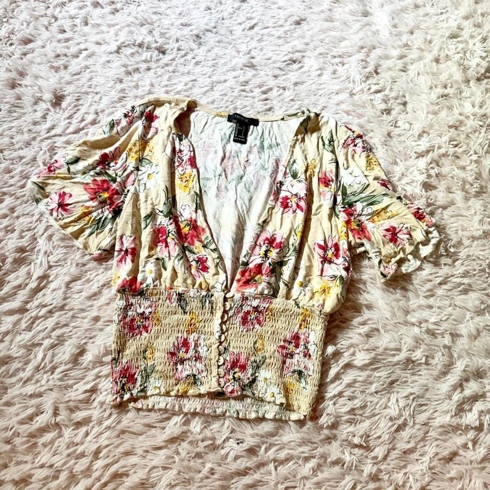 Whimsical Floral Peasant Prairie Milkmaid Delicate Fairy Core Top Womens L Bloom